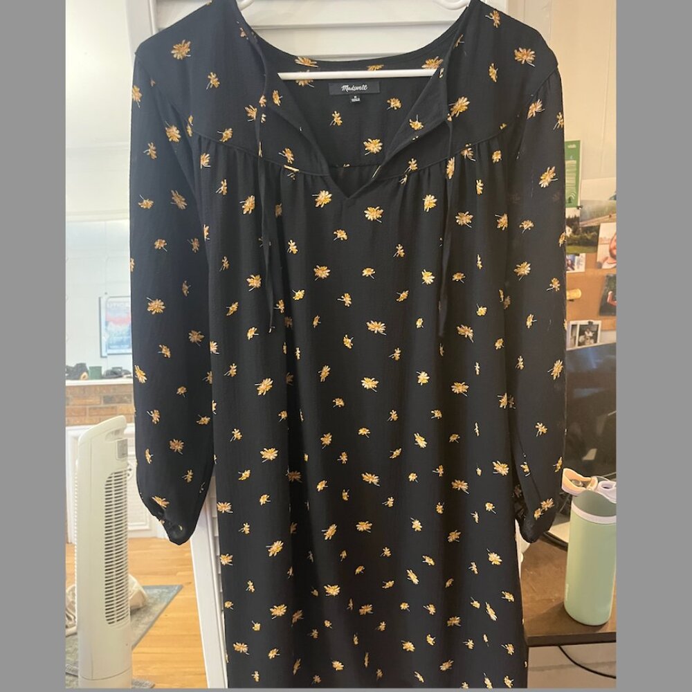 Madewell black floral flowy dress